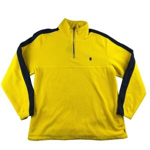 IZOD Fleece Pullover Men M Yellow Navy Blue Quarter Zip Embroider Logo Mock Neck